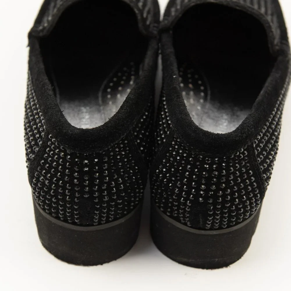 Donald J Pliner Rio Loafers Crystal Embellished Chunky Suede Shoes Black SIze 6 - Picture 3 of 8